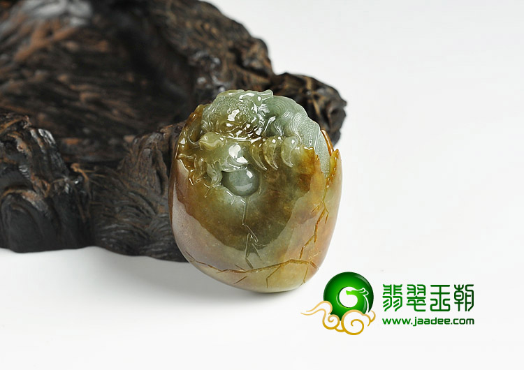 糯冰种褐黄翡缅甸翡翠A货神龙出壳挂件