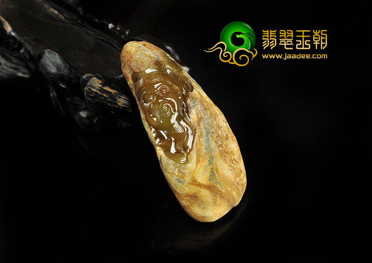 糯冰种褐黄翡缅甸翡翠A货文财神挂件