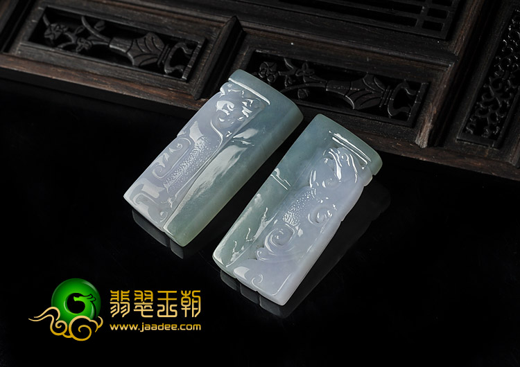 冰种晴水紫罗兰缅甸翡翠A货龙凤牌挂件（一对）