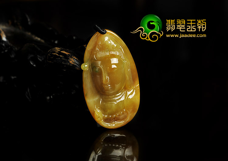 冰种黄加绿缅甸翡翠A货观音头挂件