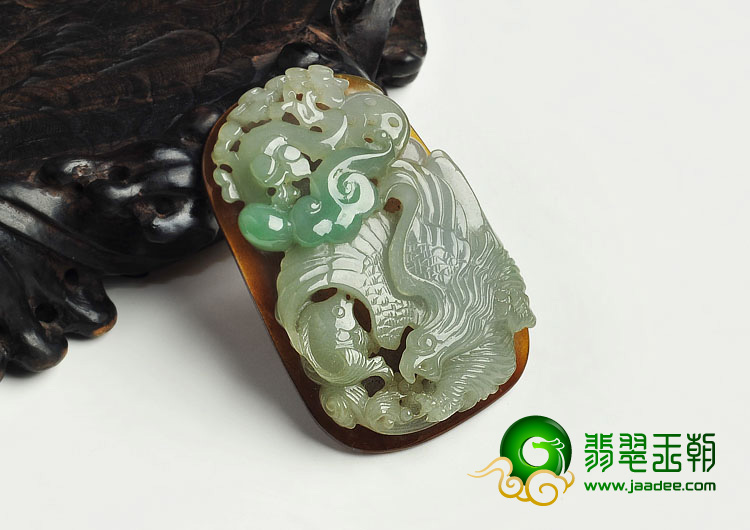 冰种晴水褐黄翡缅甸翡翠A货大展宏图挂件