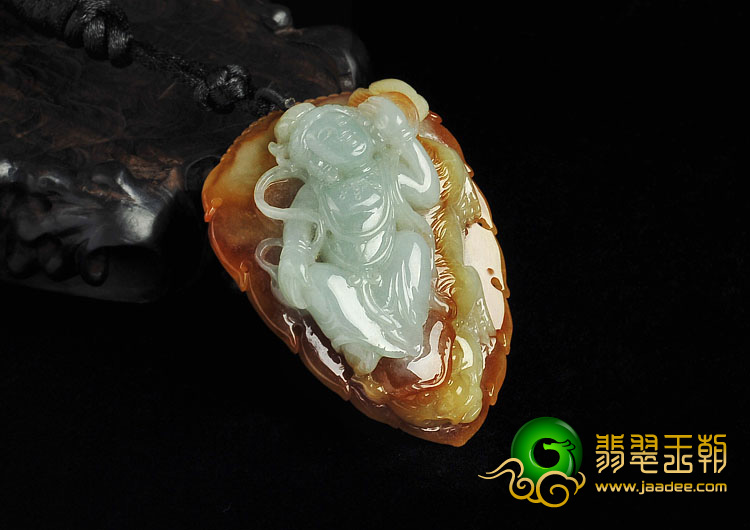 糯冰种褐黄翡缅甸翡翠A货文殊菩萨挂件