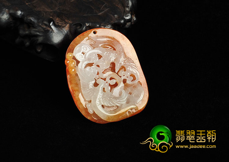 糯冰种红黄翡缅甸翡翠A货比翼双飞挂件
