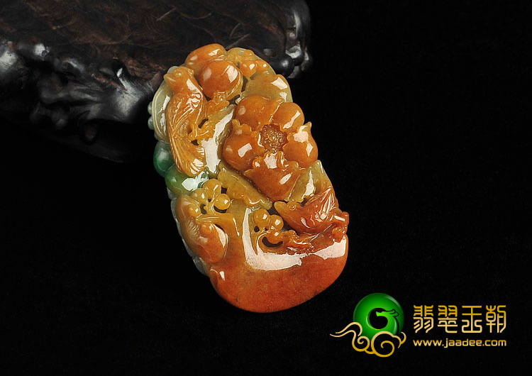 糯冰种三彩缅甸翡翠A货花开富贵挂件