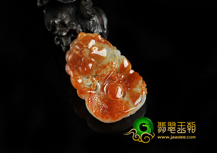 糯冰种红黄翡缅甸翡翠A货花开富贵挂件