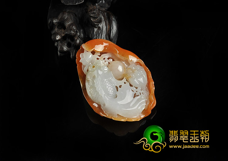 糯冰种红黄翡缅甸翡翠A货年年有余挂件