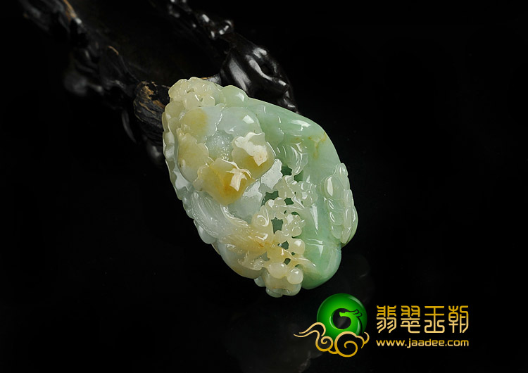 糯冰种黄翡晴水缅甸翡翠A货富贵花开挂件