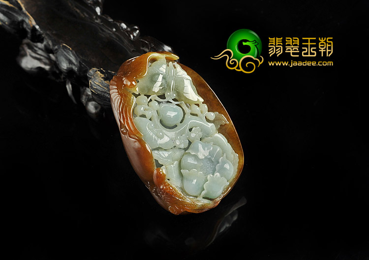 糯冰种褐红翡晴水缅甸翡翠A货富贵花开挂件