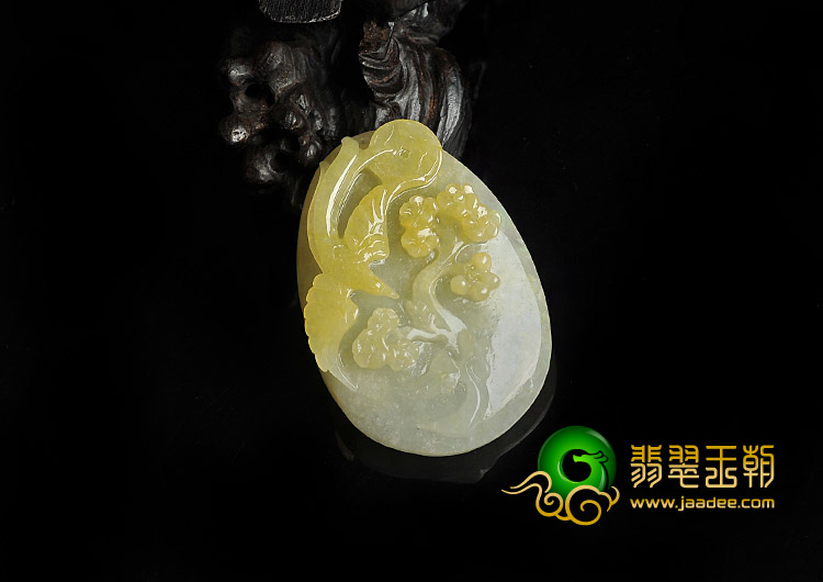 糯冰种黄翡缅甸翡翠A货喜上眉梢挂件