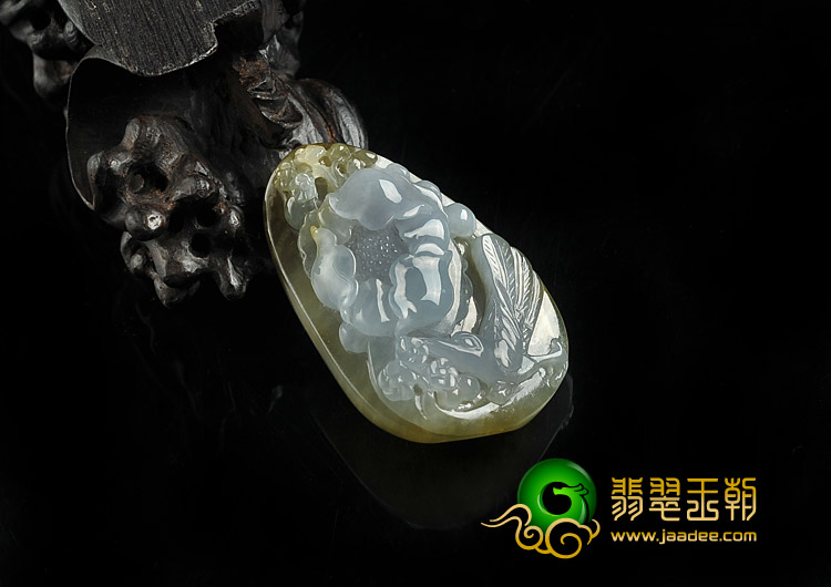 冰种紫罗兰黄翡缅甸翡翠A货富贵花开挂件