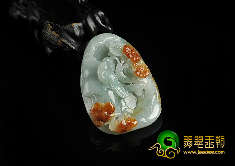 糯冰种红翡晴水缅甸翡翠A货鸟语花香挂件