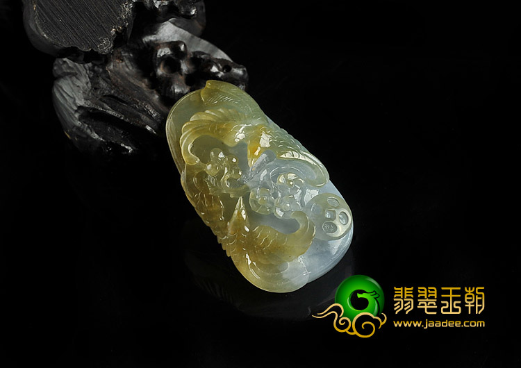冰种紫罗兰黄翡缅甸翡翠A货比翼双飞挂件