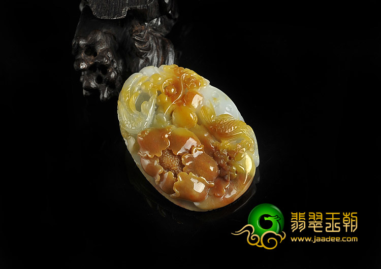 糯冰种黄翡缅甸翡翠A货富贵花开挂件