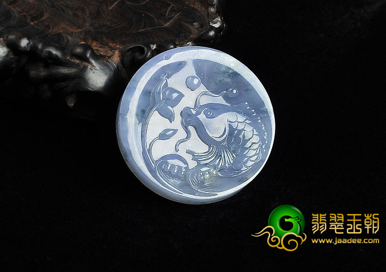 冰种紫罗兰飘花缅甸翡翠A货年年有余挂件