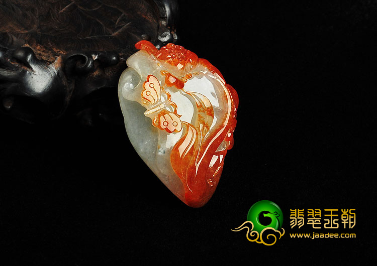 糯冰种红黄翡缅甸翡翠A货蝶恋花挂件
