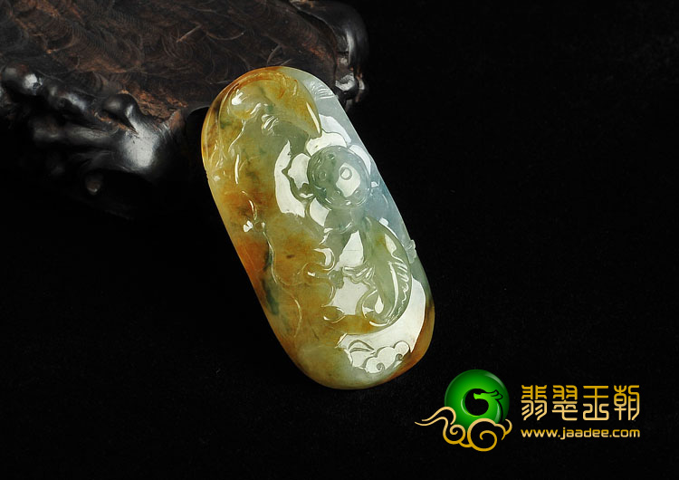冰种三彩缅甸翡翠A货年年有余挂件
