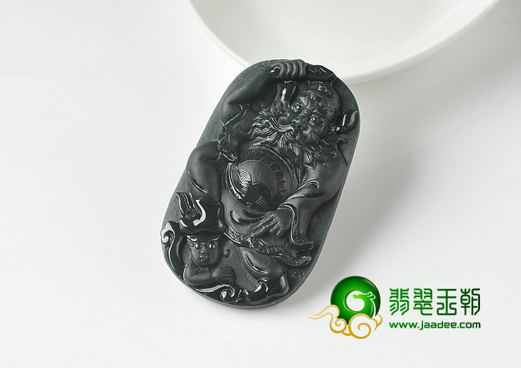 冰种墨翠缅甸翡翠A货钟馗打鬼挂件