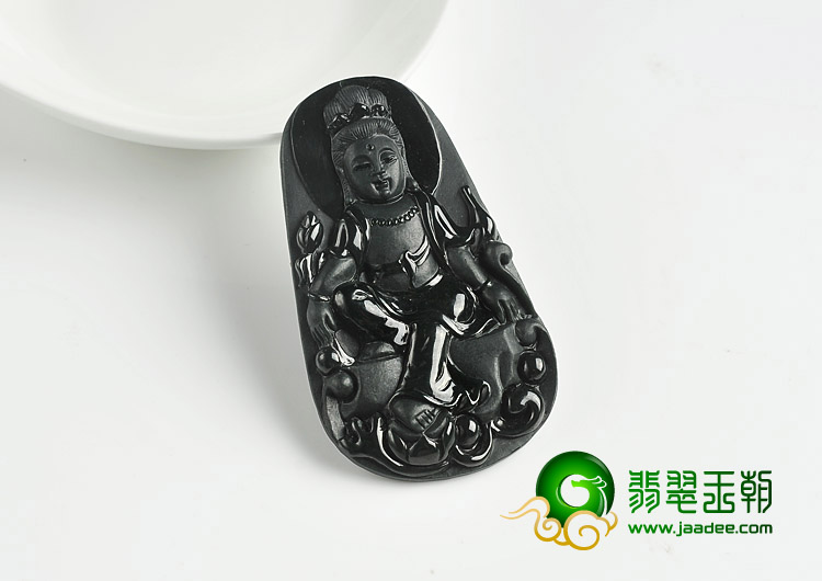 冰种墨翠缅甸翡翠A货观音挂件
