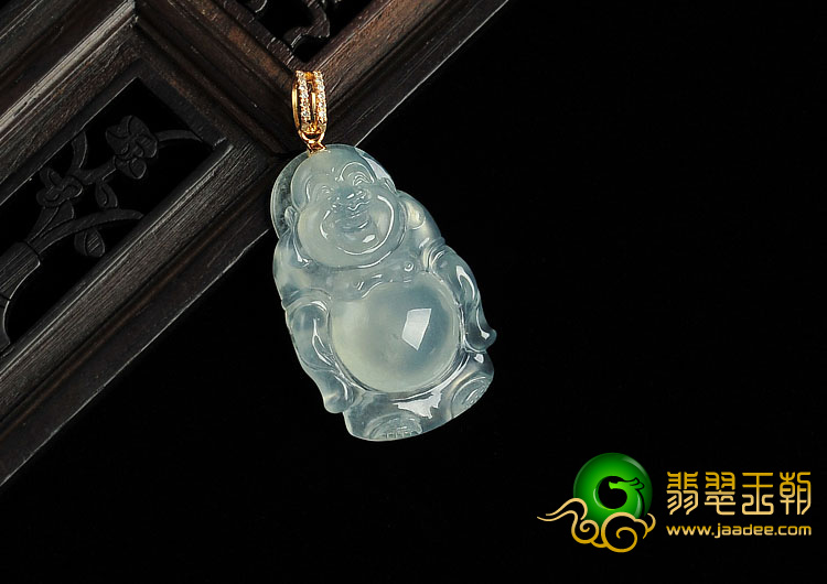 冰玻种晴水缅甸翡翠A货站佛挂件