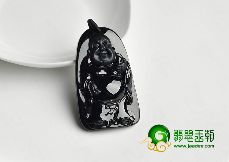 糯冰种墨翠缅甸翡翠A货玉佛挂件