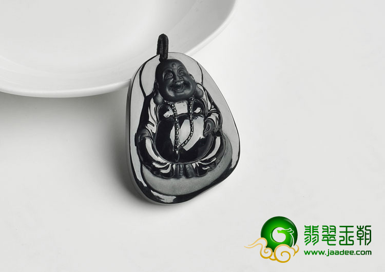 糯冰种墨翠缅甸翡翠A货玉佛挂件