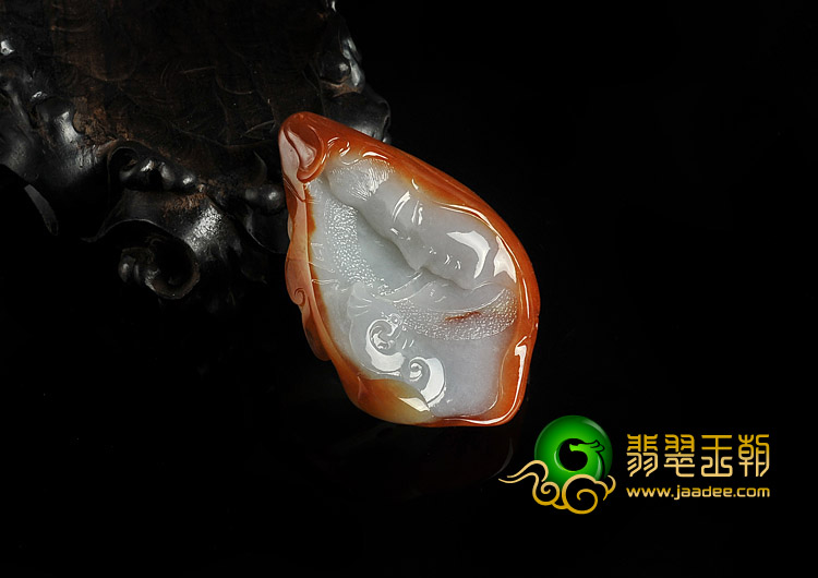 糯冰种红黄翡缅甸翡翠A货龙凤观音挂件