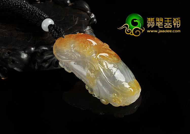 冰种晴水黄翡缅甸翡翠A货福从天降挂件