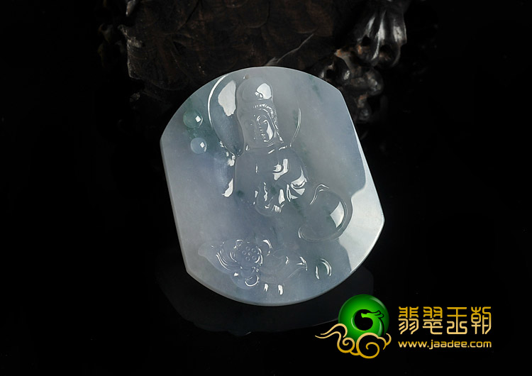 冰种紫罗兰飘花缅甸翡翠A观音挂件