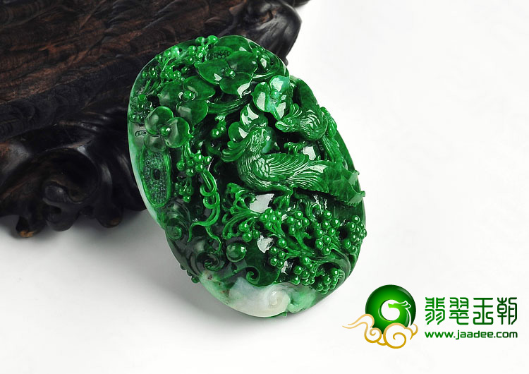 糯冰种正阳绿缅甸翡翠A货花开富贵挂件