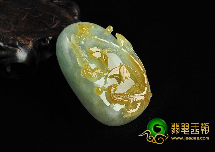 冰种晴水黄翡缅甸翡翠A货喜上枝头挂件