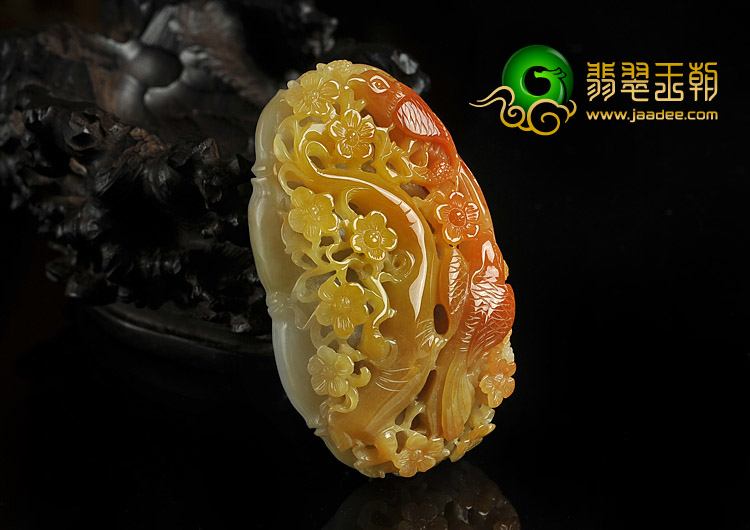 糯冰种红黄翡缅甸翡翠A货喜上眉梢手玩件