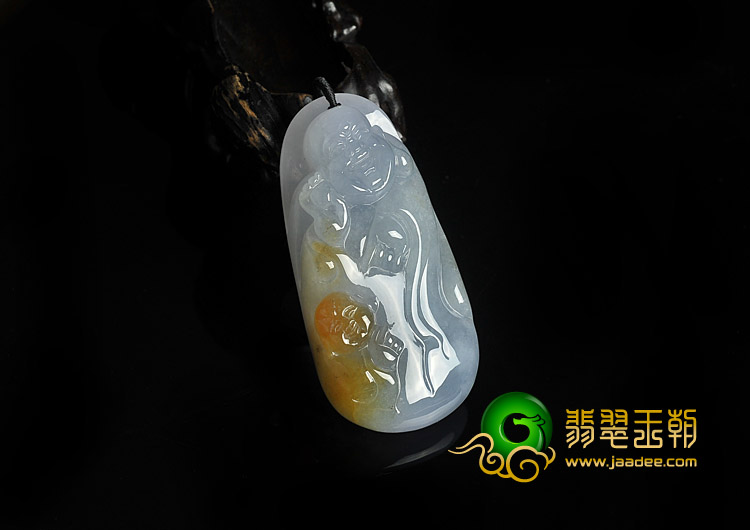 冰种紫罗兰黄翡缅甸翡翠A货童子拜佛挂件