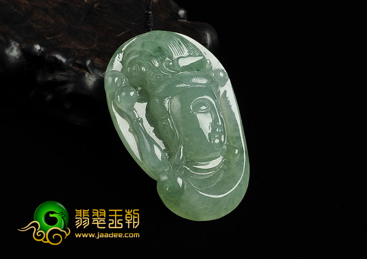 冰种晴水略飘花缅甸翡翠A货观音头挂件