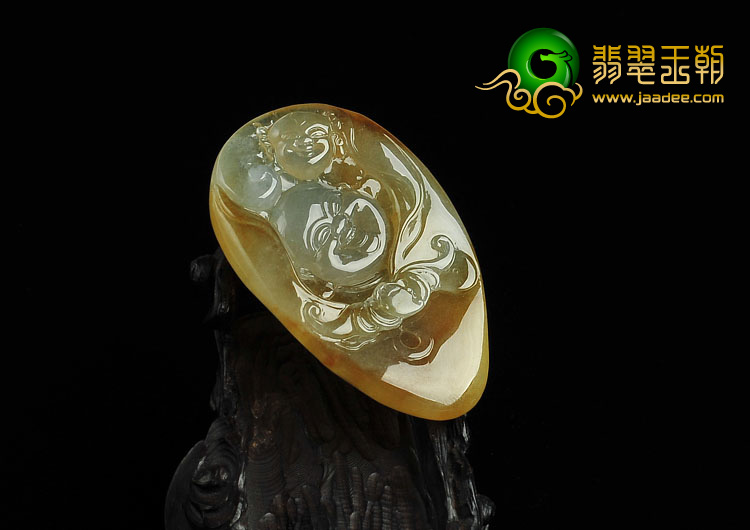 冰种黄翡缅甸翡翠A货纳福挂件
