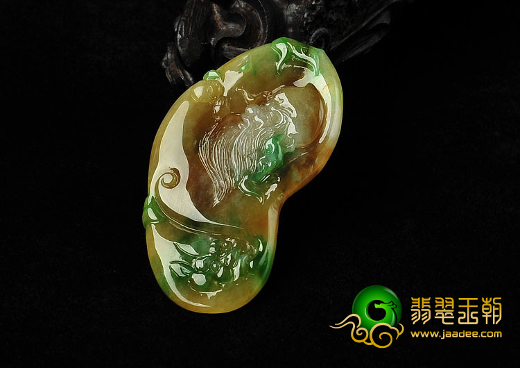 糯冰种黄加绿缅甸翡翠A货寿星挂件