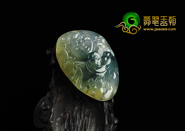 冰种三彩缅甸翡翠A货纳福挂件