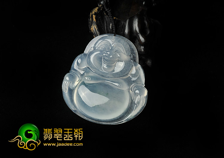 冰玻种略飘花缅甸翡翠A货玉佛挂件