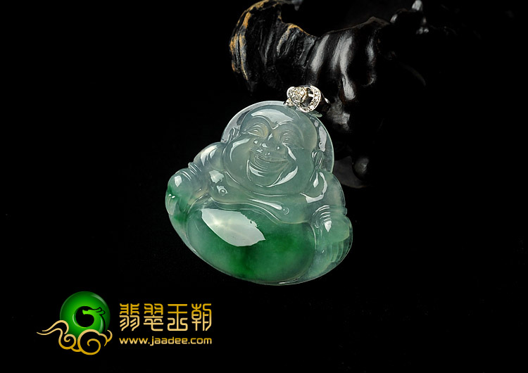 冰种阳绿缅甸翡翠A货玉佛挂件