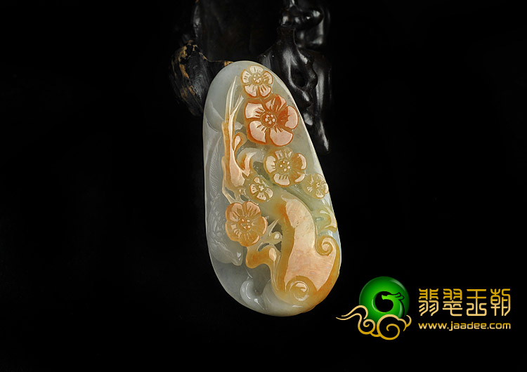 糯冰种红黄翡缅甸翡翠A货喜上眉梢挂件