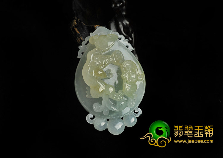 冰种淡黄翡缅甸翡翠A货福寿如意挂件