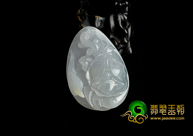 冰种白色略带黄翡缅甸翡翠A货鸟语花香挂件