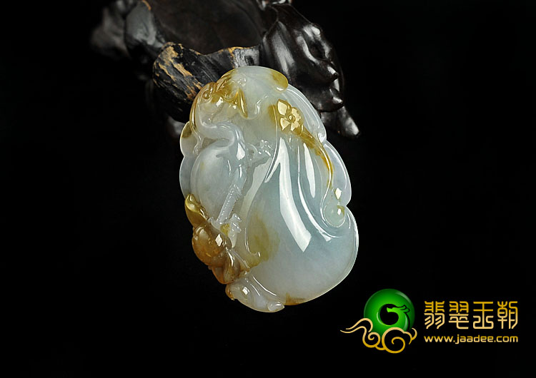 冰种褐黄翡缅甸翡翠A货一路荣华挂件
