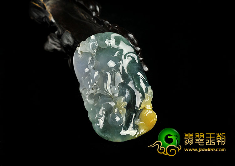冰种三彩缅甸翡翠A货鸟语花香挂件