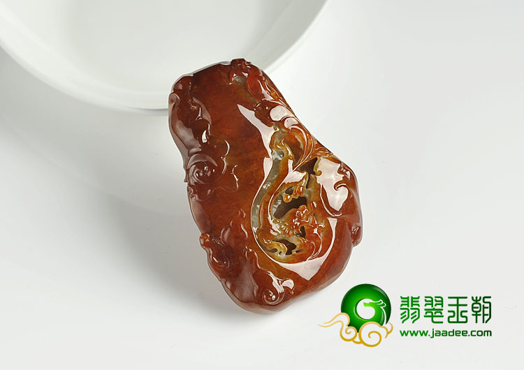 糯冰种褐红翡缅甸翡翠A货飞龙挂件