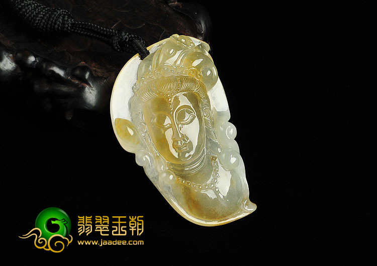 冰种黄翡缅甸翡翠A货观音头挂件
