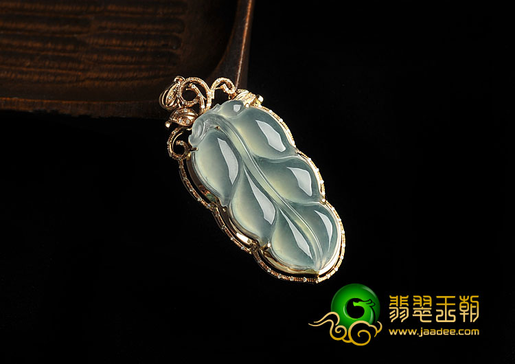 冰玻种晴水缅甸翡翠A货镶玫瑰金金枝玉叶胸坠