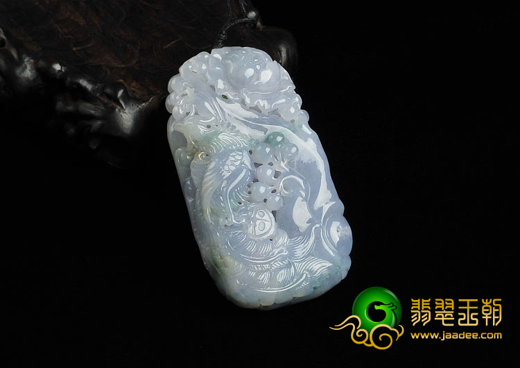糯冰种紫罗兰飘花缅甸翡翠A货凤戏牡丹挂件