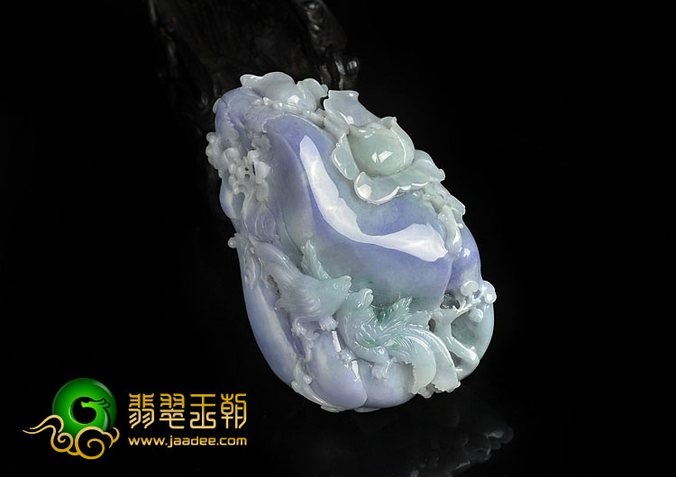 糯冰种紫罗兰飘花缅甸翡翠A货鸟语花香手玩件