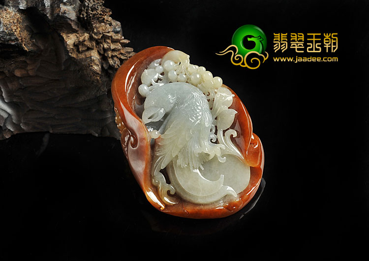 糯冰种褐黄翡缅甸翡翠A货鸟语花香手玩件