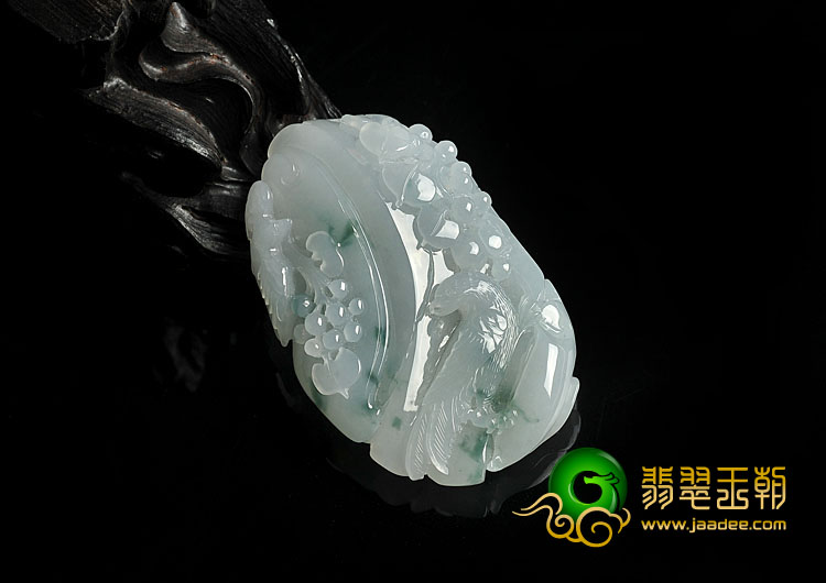 冰种飘花缅甸翡翠A货双喜临门挂件